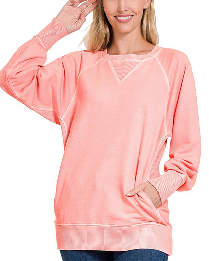 `Washed French Terry Pullover With Side Pockets