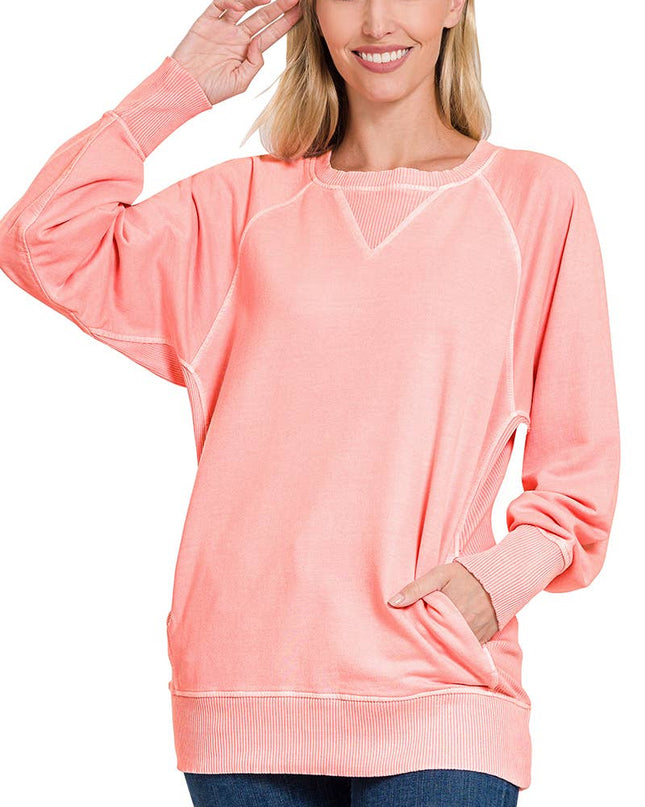 `Washed French Terry Pullover With Side Pockets