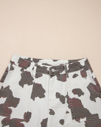 Brown Cow Spots Printed Multi Pocketed Jeans