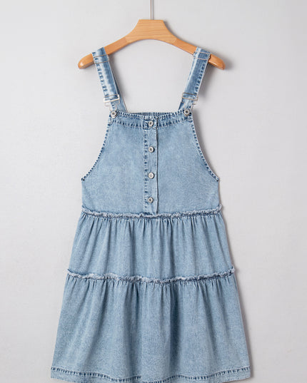 Dusk Blue Light Wash Tiered Flowy Overall Denim Dress