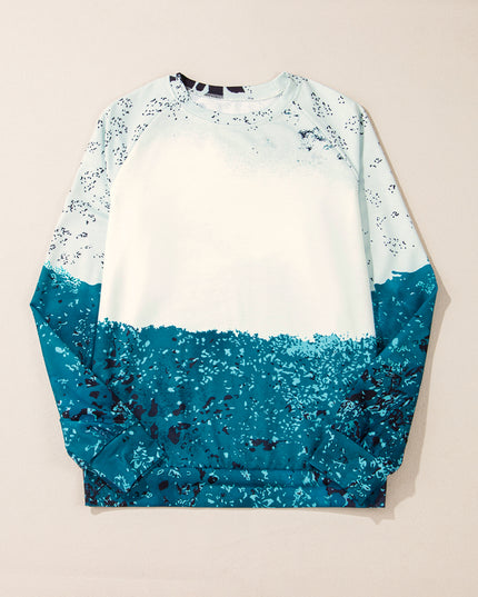 Blue Tie Dye Cow Color Block Pullover Sweatshirt