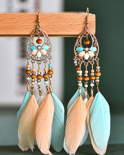 Multicolor Bohemian Hollow-out Feather Tassel Earrings