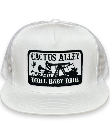"Drill Baby Drill" - 6006 White/White Mesh, Snapback Cap
