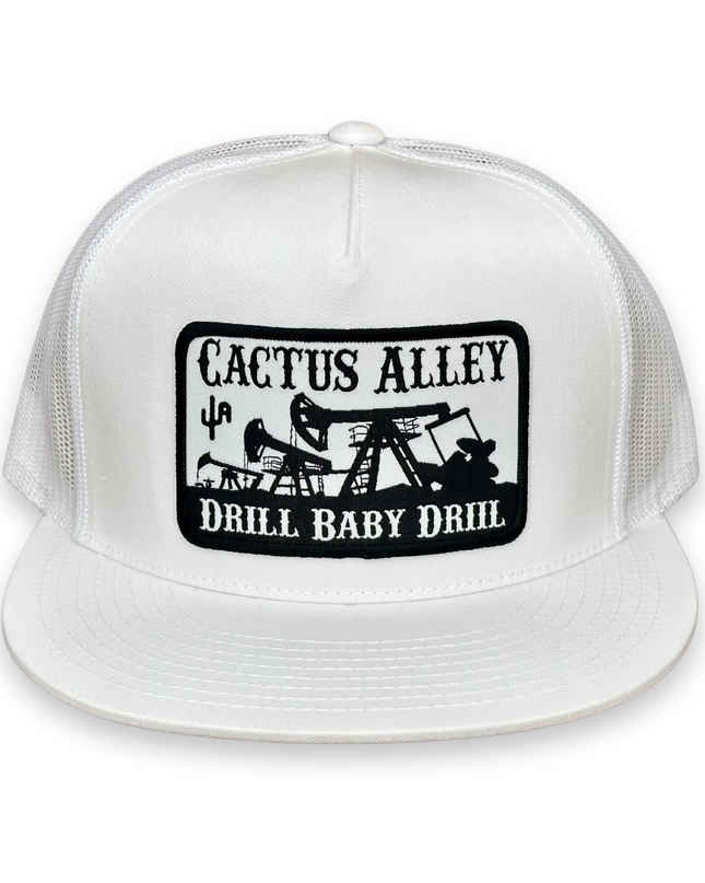 "Drill Baby Drill" - 6006 White/White Mesh, Snapback Cap