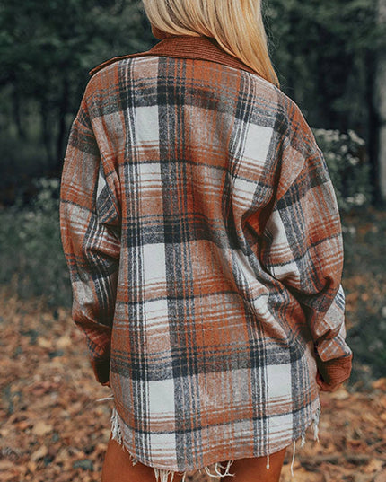 Western Plaid patchwork corduroy oversized jacket Shacket