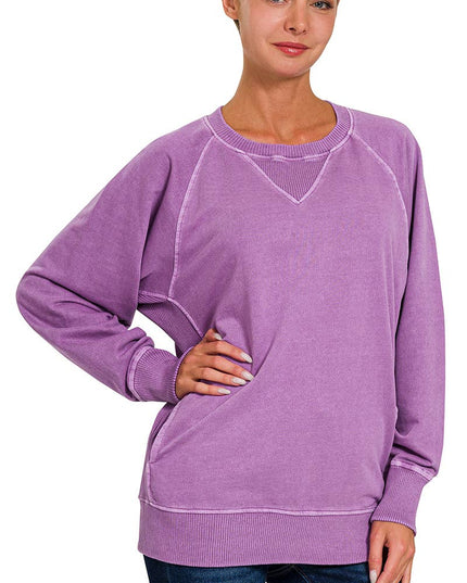 `Washed French Terry Pullover With Side Pockets