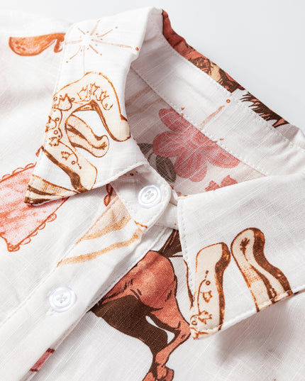 White Rodeo Cowgirl Print Western Button up Shirt