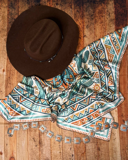 AVS-855 AZTEC CACTI PRINT SILK WILD RAG 36X36