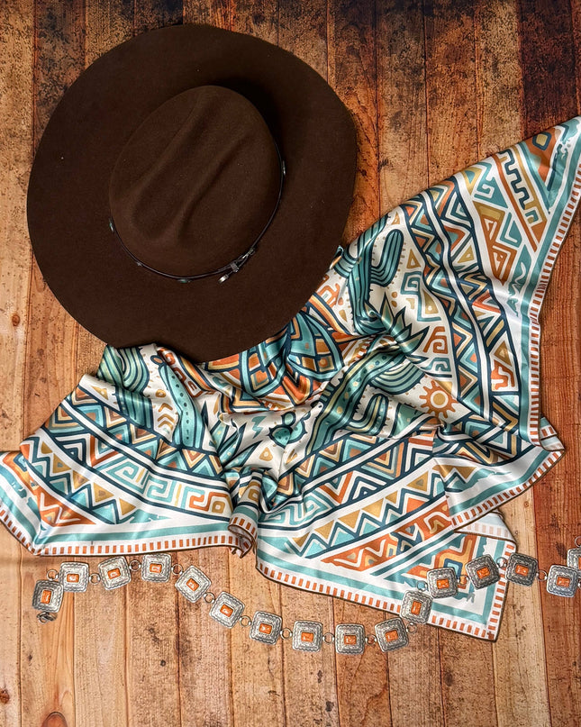 AVS-855 AZTEC CACTI PRINT SILK WILD RAG 36X36