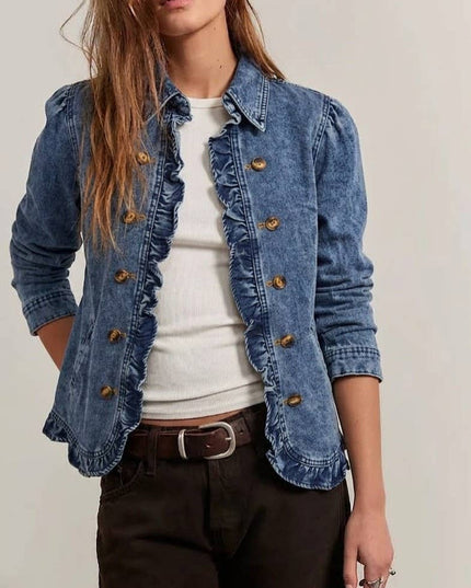 Western Retro Ruffle Denim Jacket Blazer