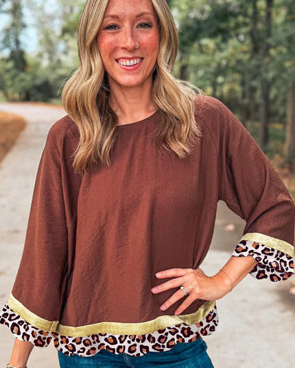 Clay Leopard Detail Loose Bracelet Sleeve Top