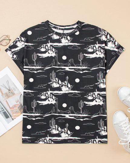 White Desert Sand Print Short Sleeve Knit Top