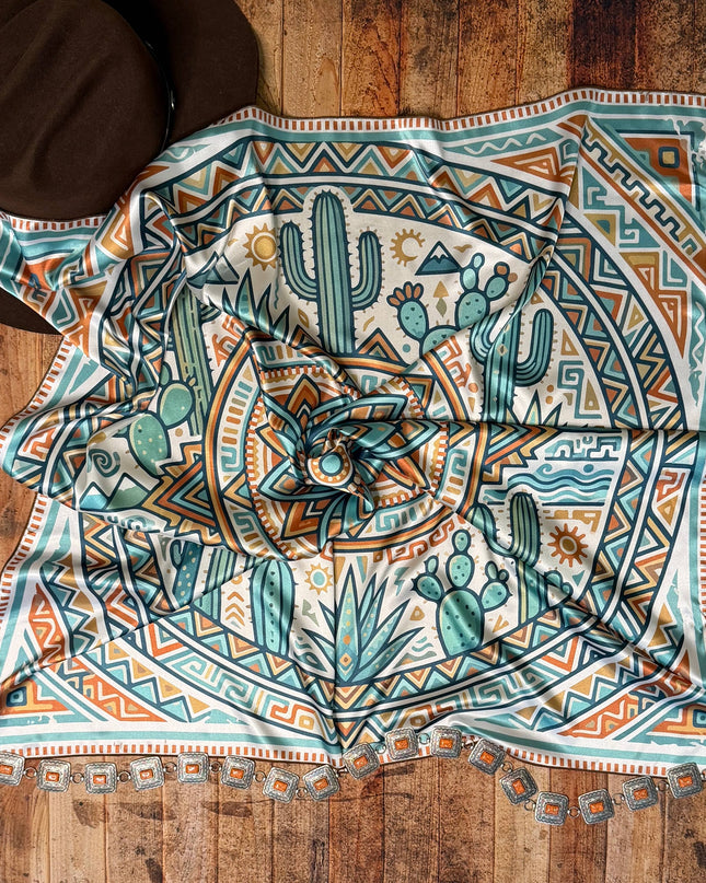 AVS-855 AZTEC CACTI PRINT SILK WILD RAG 36X36