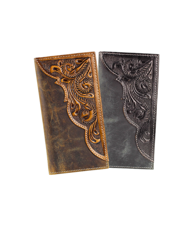 Oil Pull Up Tooled Leather Accent Rodeo Wallet ABW027