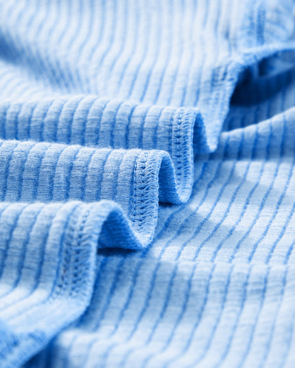 Light Blue Plus Size Ribbed Long Sleeve Top and Drawstring Shorts Set