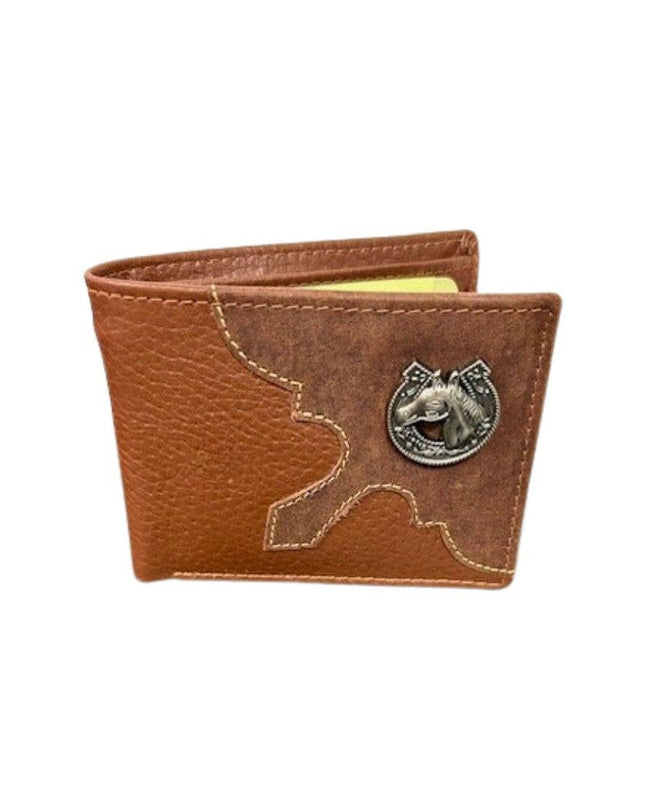 Mixed Media Bifold Rodeo Wallet with Medallion AB1915