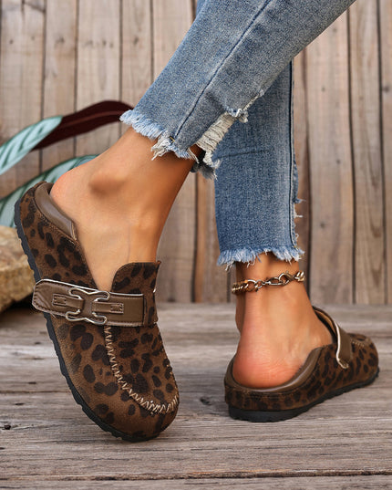 Khaki Faux Suede PU Leather Patchwork Retro Buckle Slip On Shoes