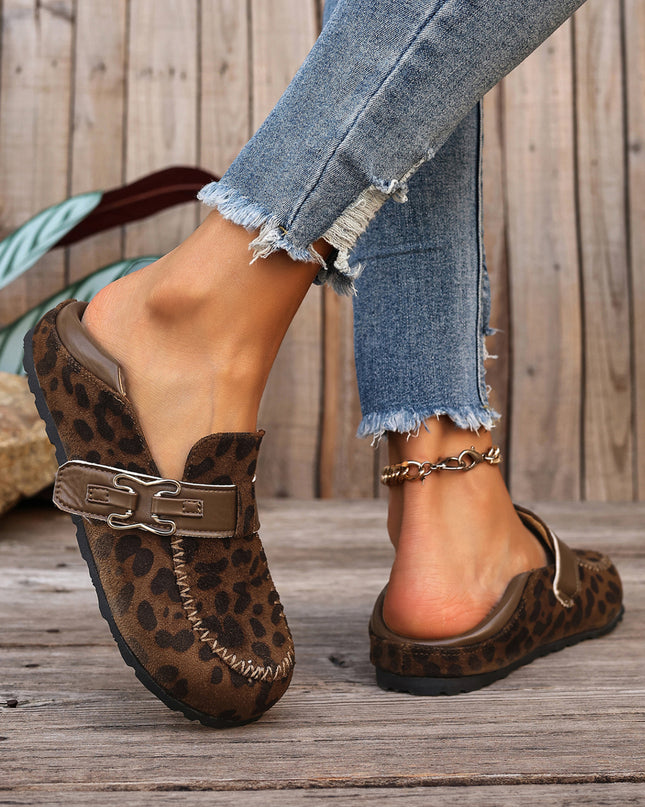Khaki Faux Suede PU Leather Patchwork Retro Buckle Slip On Shoes