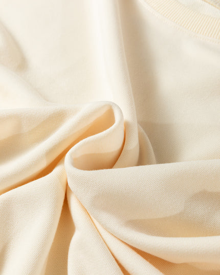 Beige Plus Size Raw Seam Detail Floral Bow Patched Baggy Pullover