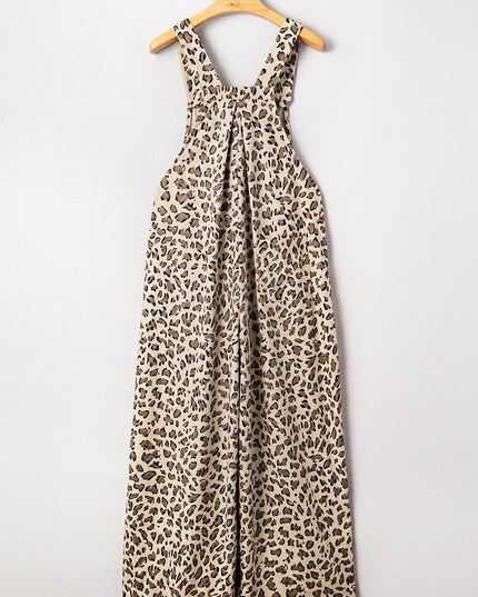 Brown Leopard Bib Wide Leg Jumpsuit