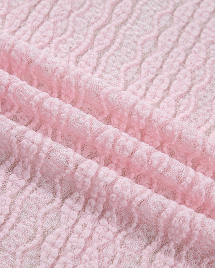 Light Pink Flounced Long Sleeve Mock Neck Sheer Lace Top