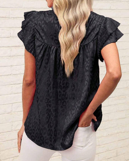 Urban print stain ruffle t-shirt top