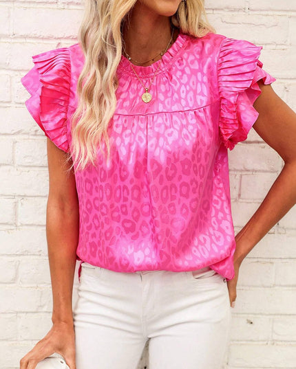 Urban print stain ruffle t-shirt top