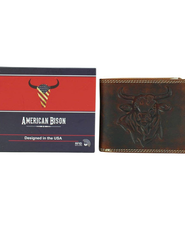 Oil Pull Up Embossed Steer Bifold Wallet ABB 006