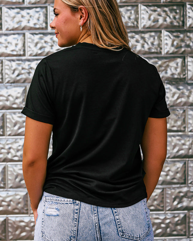 Black Rhinestone Western Pattern Cotton Blend Graphic T Shirt