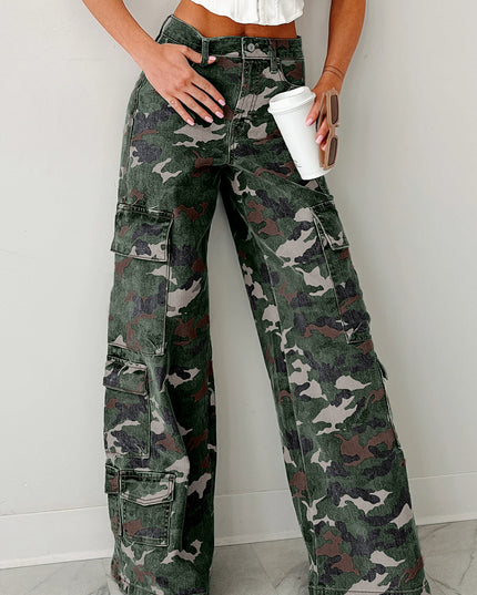 Green Camo Cargo Wide Leg Pants