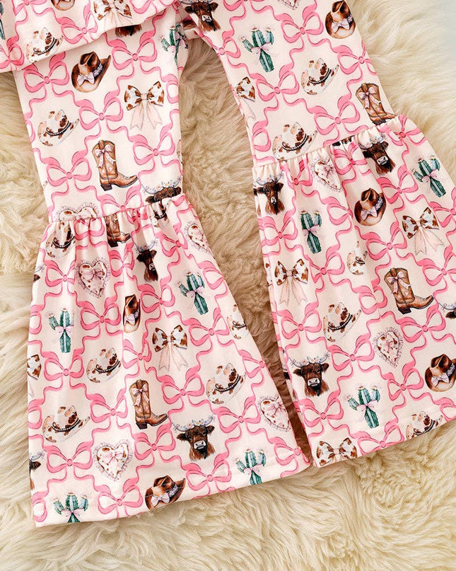 Highland cow & western boots printed tunic & bell bottoms. OFG62058 JEAN