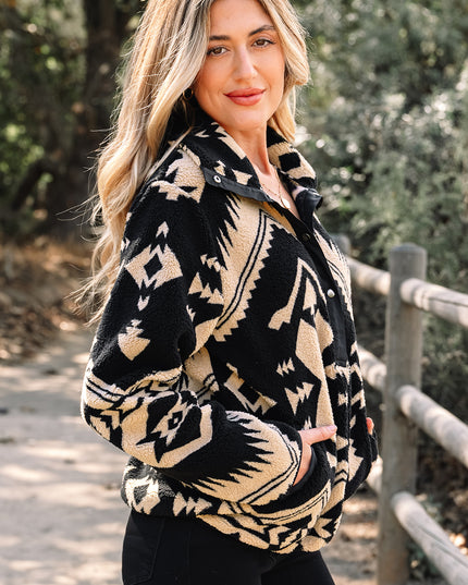 Beige Western Aztec Half Zip Plush Sweatshirt