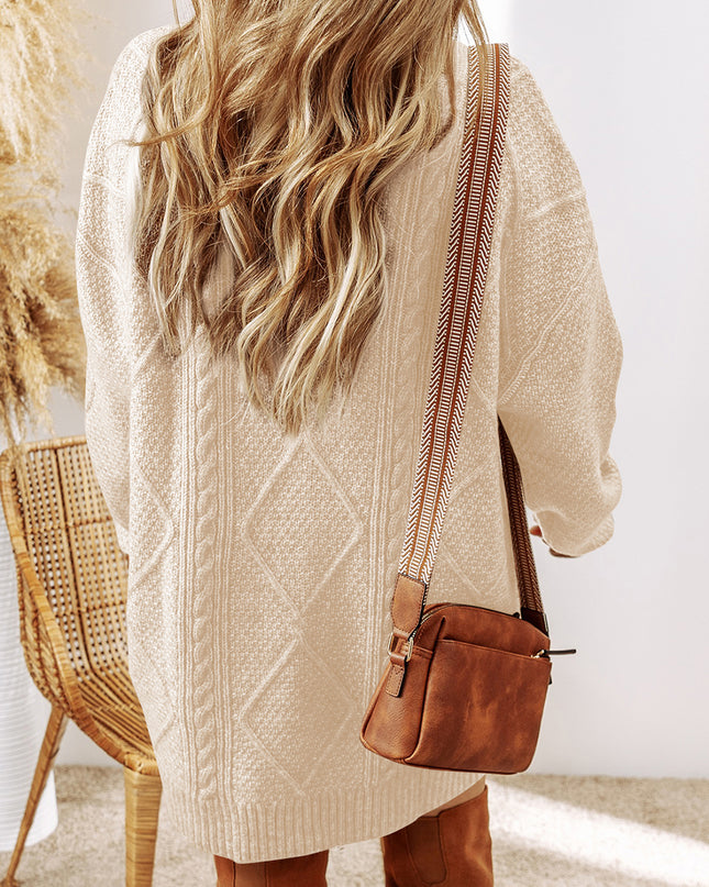Parchment Cable Knit Drop Shoulder Loose Fit Sweater Dress