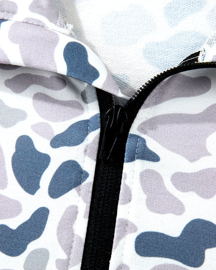 Multicolour Plus Camouflage Print Quarter Zip Kangaroo Pocket Pullover Sweatshirt