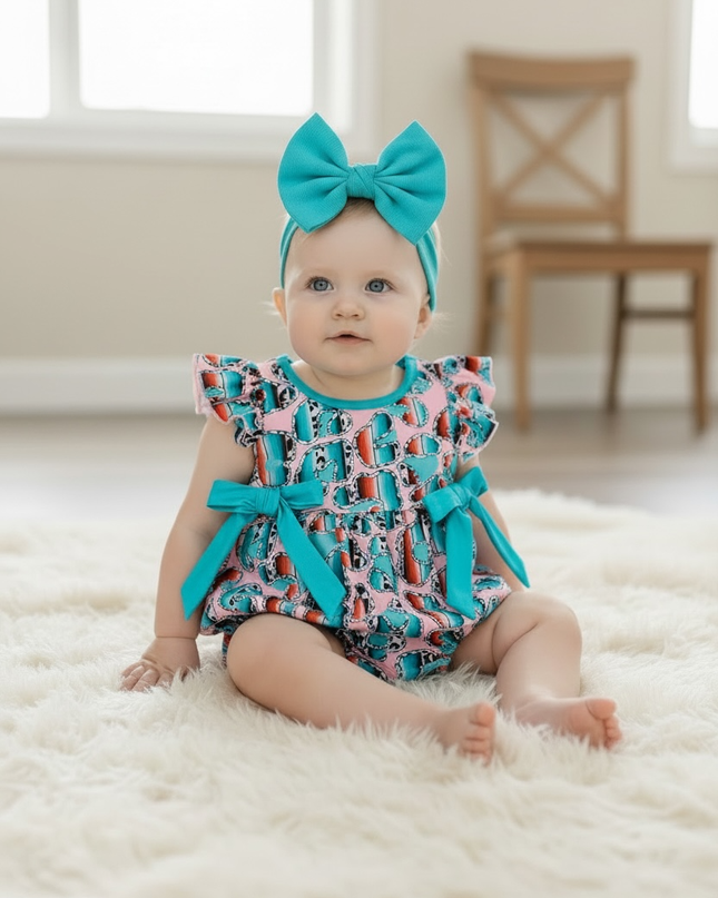 Serape, cheetah printed baby romper w/snaps. RPG61010 AMY