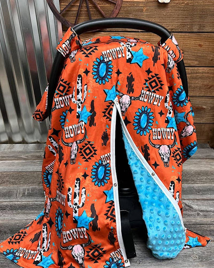 Orange howdy cow skull printed canopy cover. ZYTB25153007 M