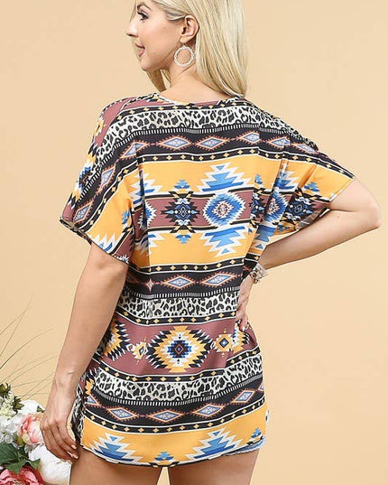 AV1178-MARLENE AZTEC PRINT WOVEN TOP
