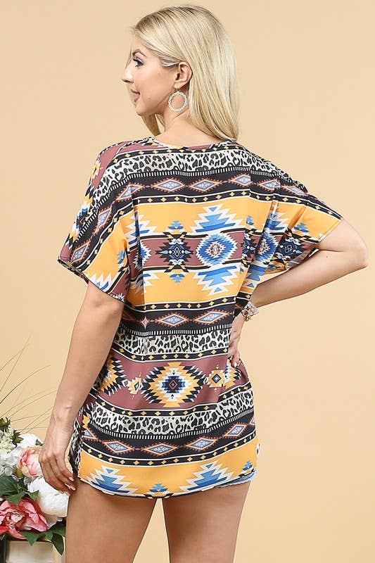 AV1178-MARLENE AZTEC PRINT WOVEN TOP