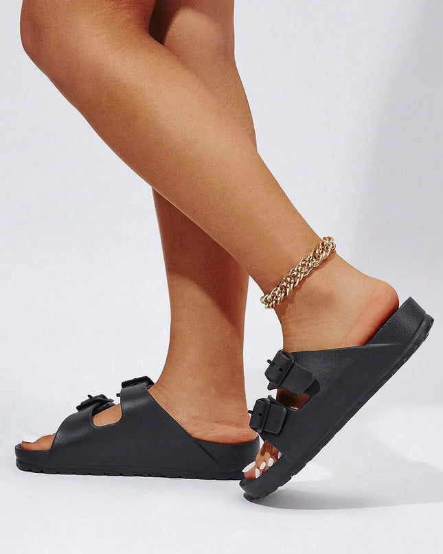 Black Double-buckle EVA Slippers