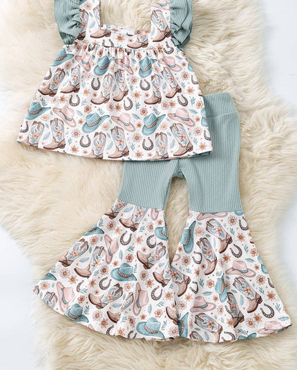 Western printed on dusty green 2 piece set. OFG60999 SOL