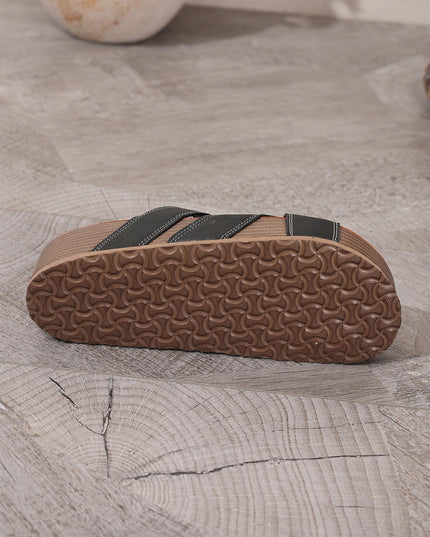 Color black Contrast Stitch Crossed Band Retro Platform Slippers