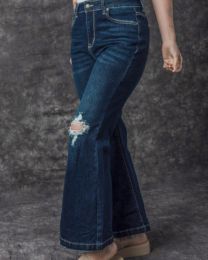 Real Teal High Rise Ripped Bell Bottom Jeans
