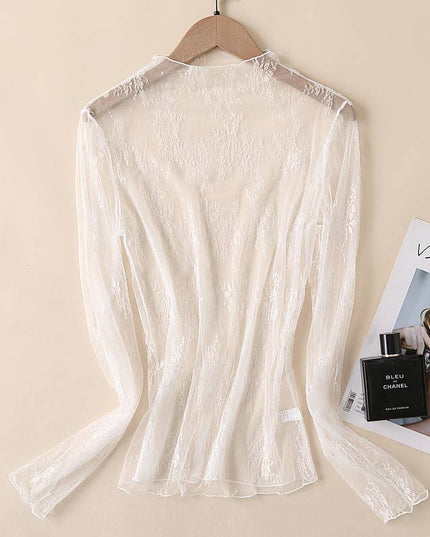 Semi Sheer Mesh Floral Lace Layering See Through Top