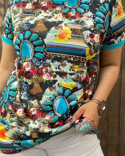Western turquoise women's boutique top XCH11682