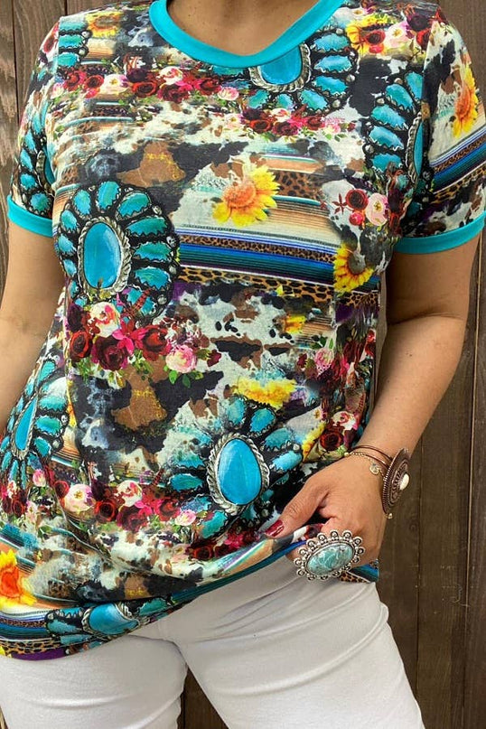 Western turquoise women's boutique top XCH11682