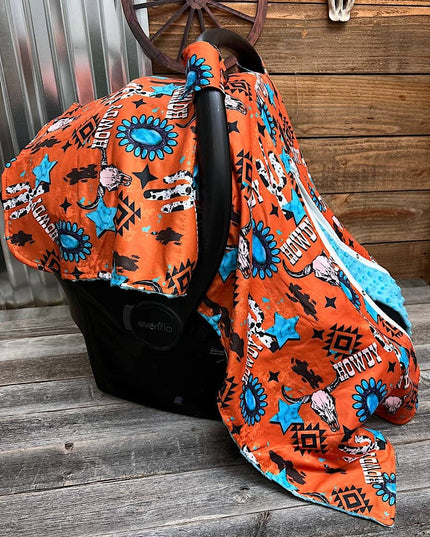 Orange howdy cow skull printed canopy cover. ZYTB25153007 M