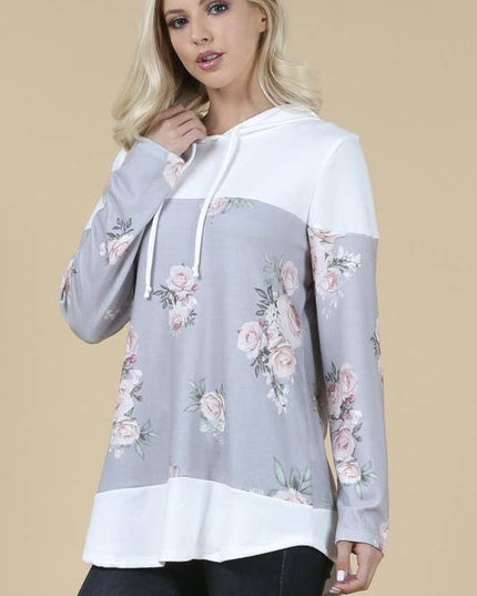 X167-DANA FLORAL PRINT COLOR BLOCK HACCI HOODIE