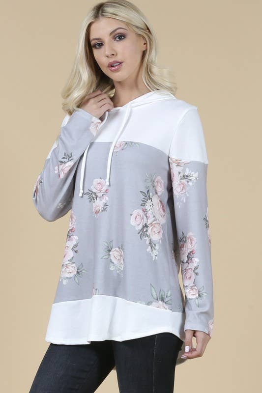 X167-DANA FLORAL PRINT COLOR BLOCK HACCI HOODIE