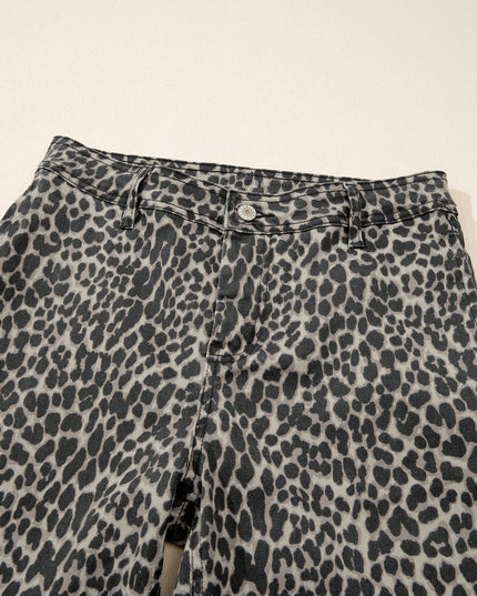 Black Leopard Print Wide Leg High Waist Jeans