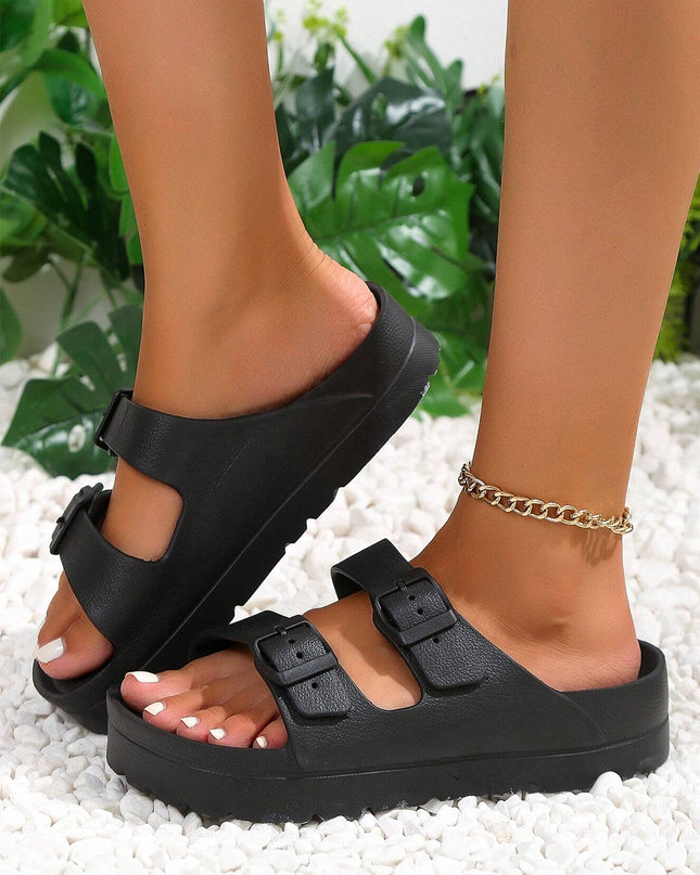 Black Double-buckle EVA Slippers